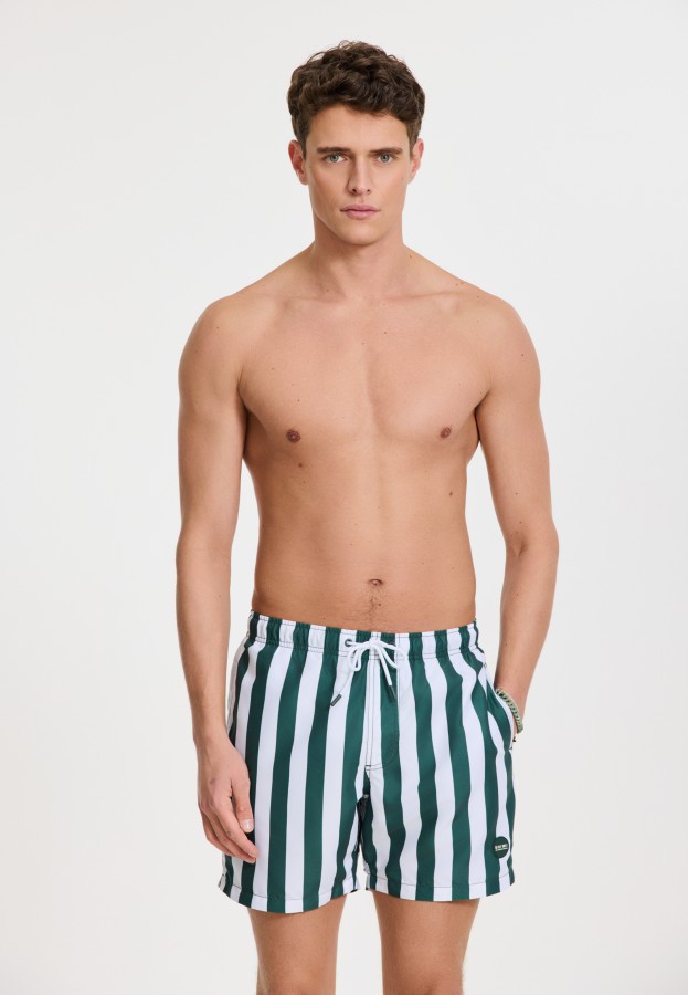 Afbeelding van 1441100200 Broad Stripe 7835 Green Leaf Stripe Swim Short  - Shiwi